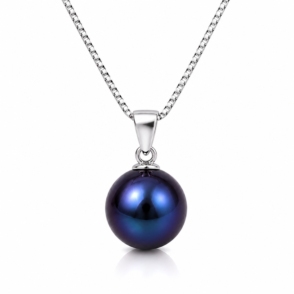 NC-12--Blue Freshwater Cultured Pearl Pendant Necklace – 8mm Pearl – 18" Silver Tone Box Chain