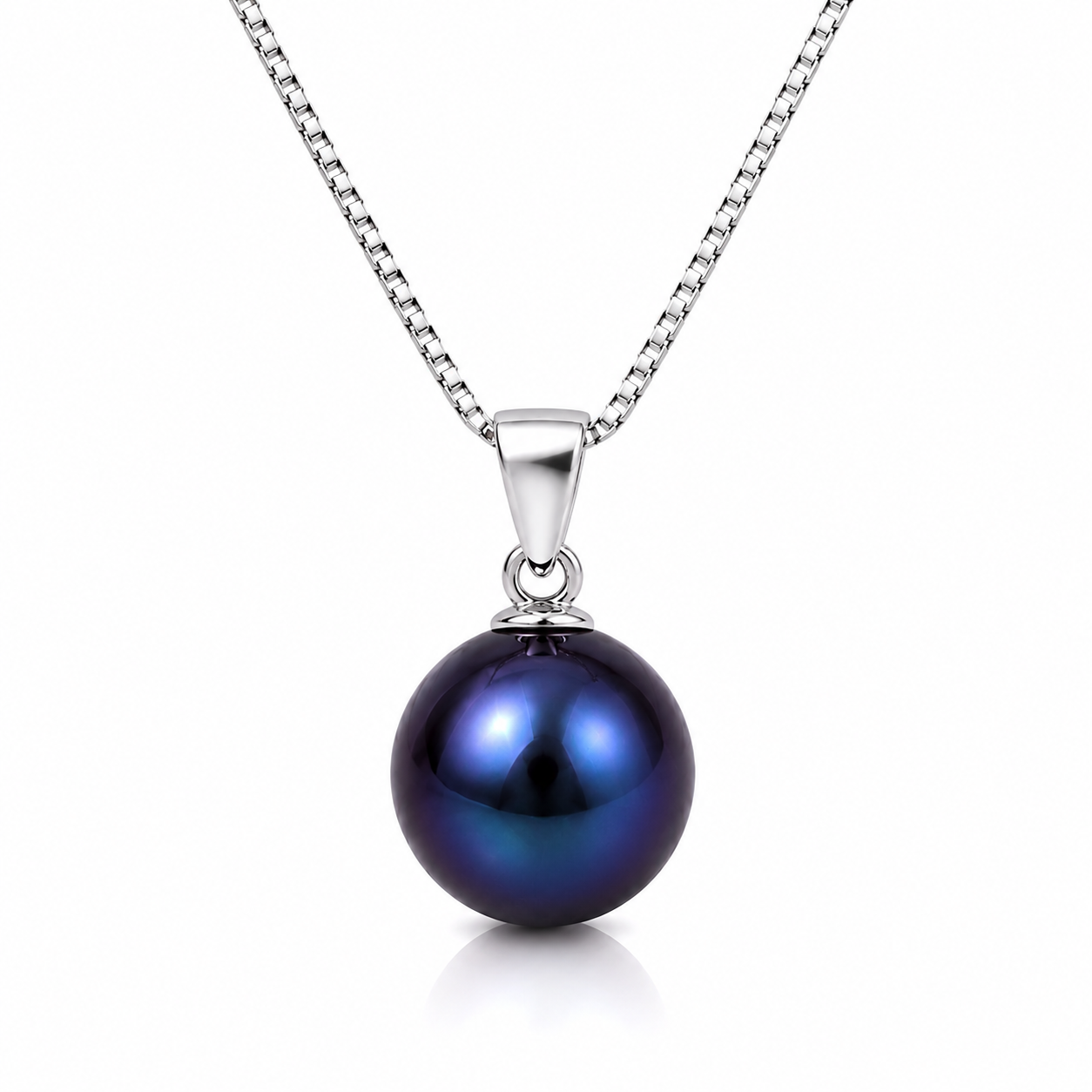 NC-12--Blue Freshwater Cultured Pearl Pendant Necklace – 8mm Pearl – 18" Silver Tone Box Chain