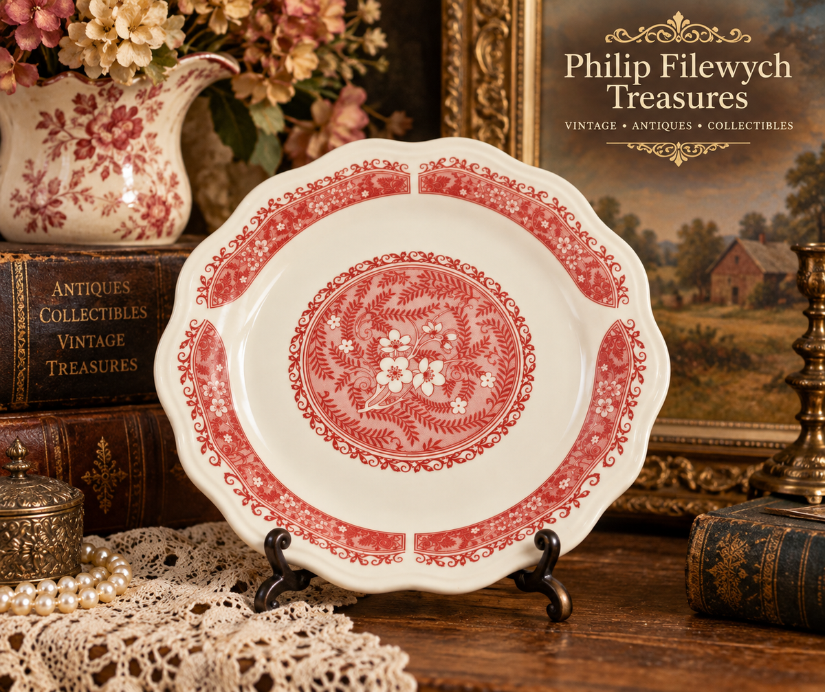 Plate-07--Vintage Syracuse China Strawberry Hill 9" Plate Pink Red Floral Restaurant Ware USA