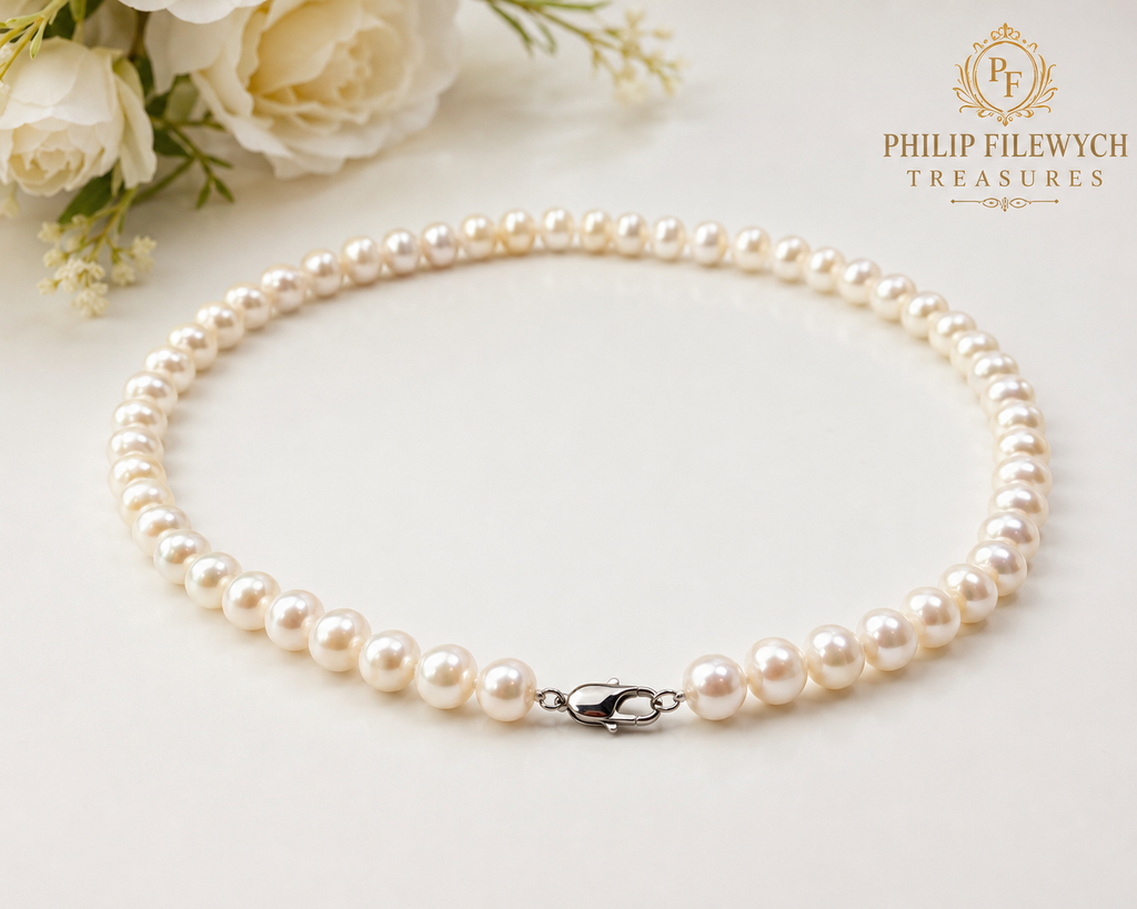 Pearl-09--Natural Freshwater Pearl Necklace 5.5mm AAAA White Pearls 18" Sterling Silver Clasp
