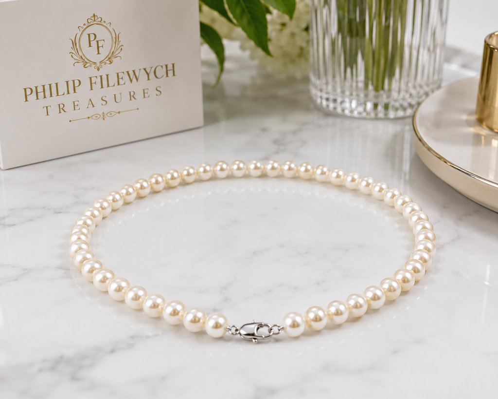 Pearl-09--Natural Freshwater Pearl Necklace 5.5mm AAAA White Pearls 18" Sterling Silver Clasp