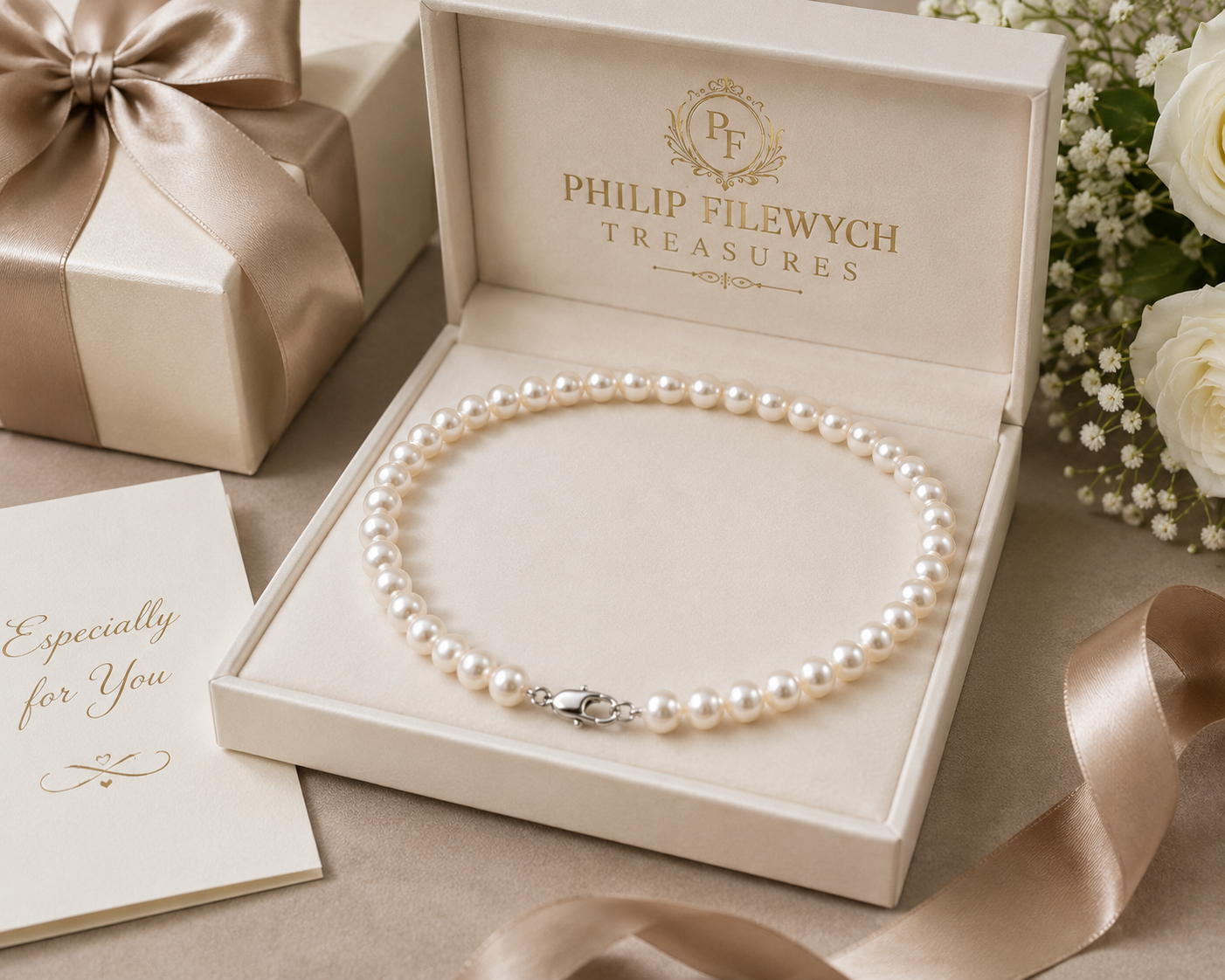 Pearl-09--Natural Freshwater Pearl Necklace 5.5mm AAAA White Pearls 18" Sterling Silver Clasp