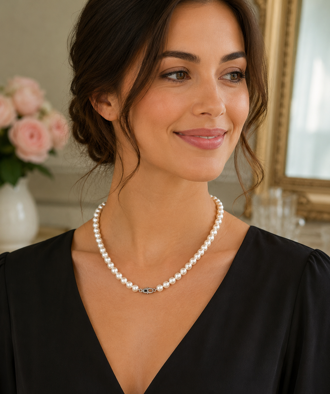 Pearl-09--Natural Freshwater Pearl Necklace 5.5mm AAAA White Pearls 18" Sterling Silver Clasp