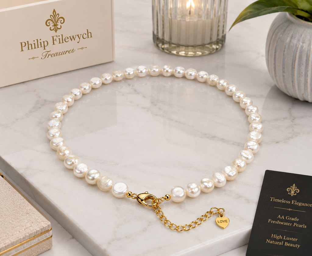 Pearl-36--AA Freshwater White Baroque Pearl Choker Necklace 34cm | High Luster | CNAS Certified