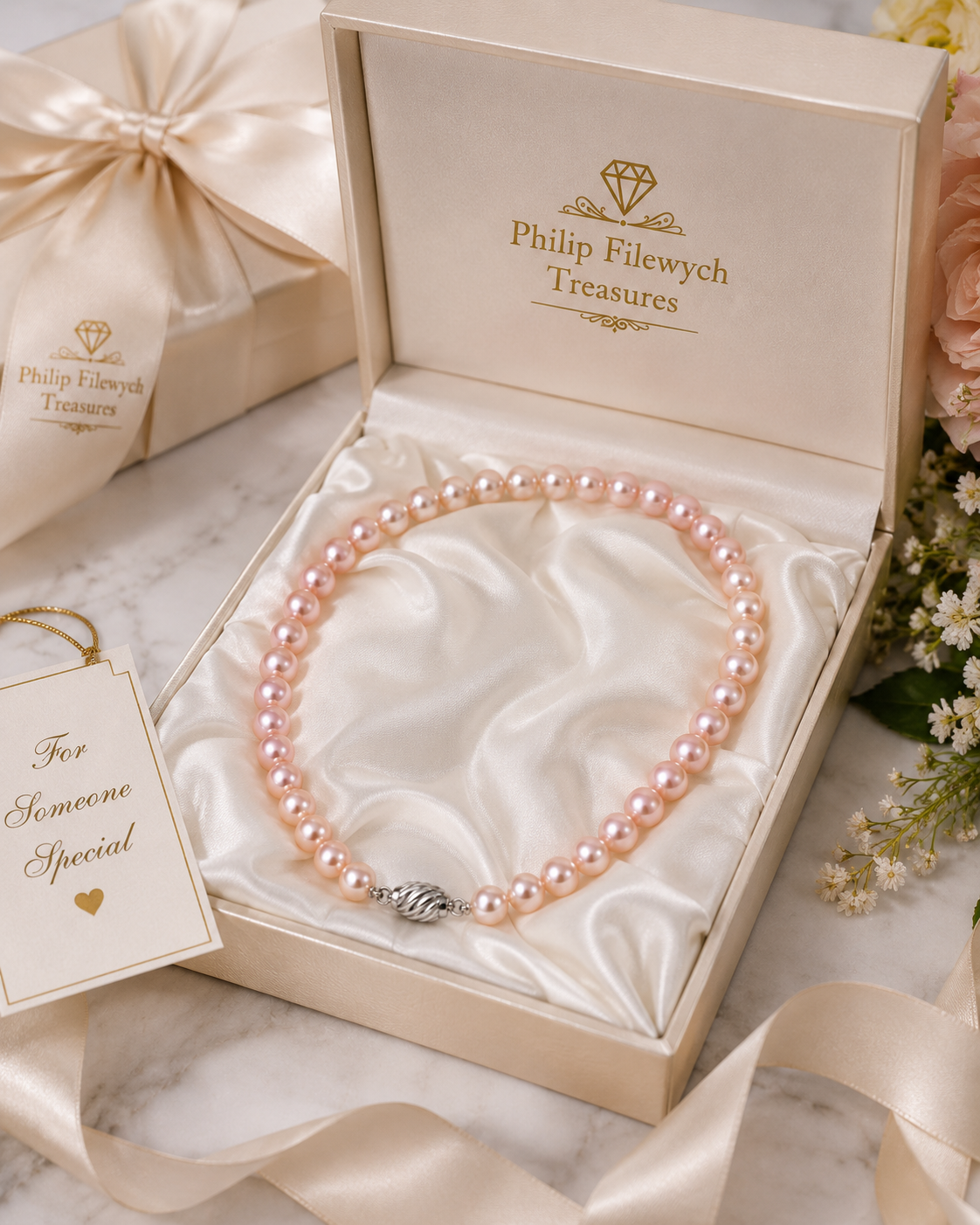 Pearl-05--Pink Freshwater Cultured Pearl Necklace – 5mm Pearls – 24 Inc