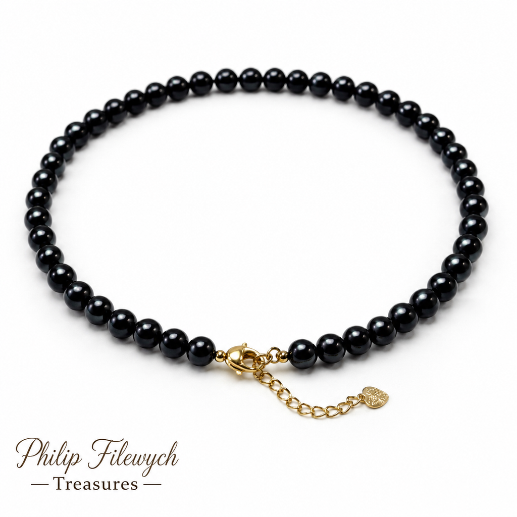 Pearl-23A--Natural Black Freshwater Pearl Choker Necklace | AA Grade | 5–6mm Genuine Pearls