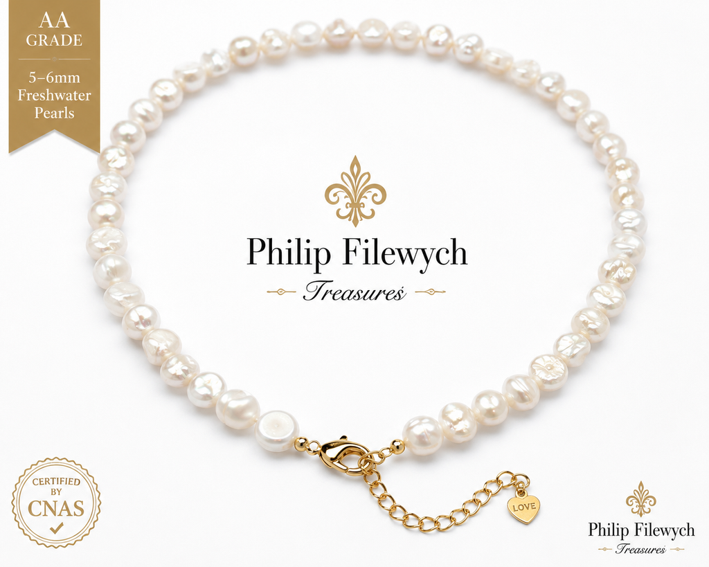 Pearl-25--AA Freshwater White Baroque Pearl Choker Necklace 34cm | High Luster | CNAS Certified