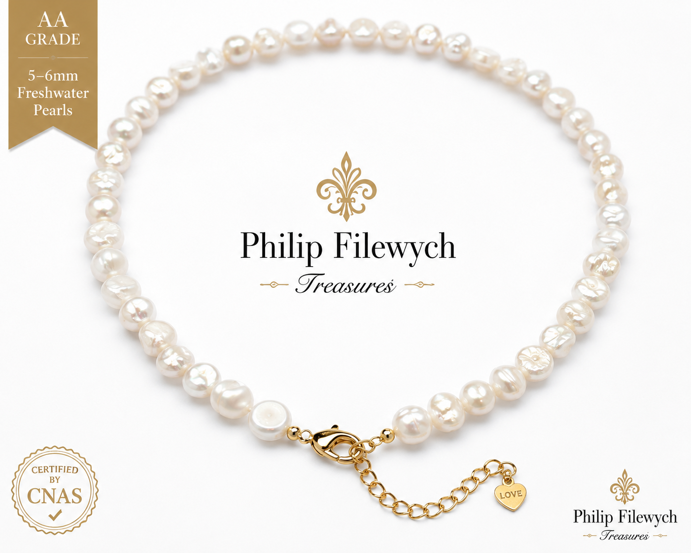 Pearl-25--AA Freshwater White Baroque Pearl Choker Necklace 34cm | High Luster | CNAS Certified
