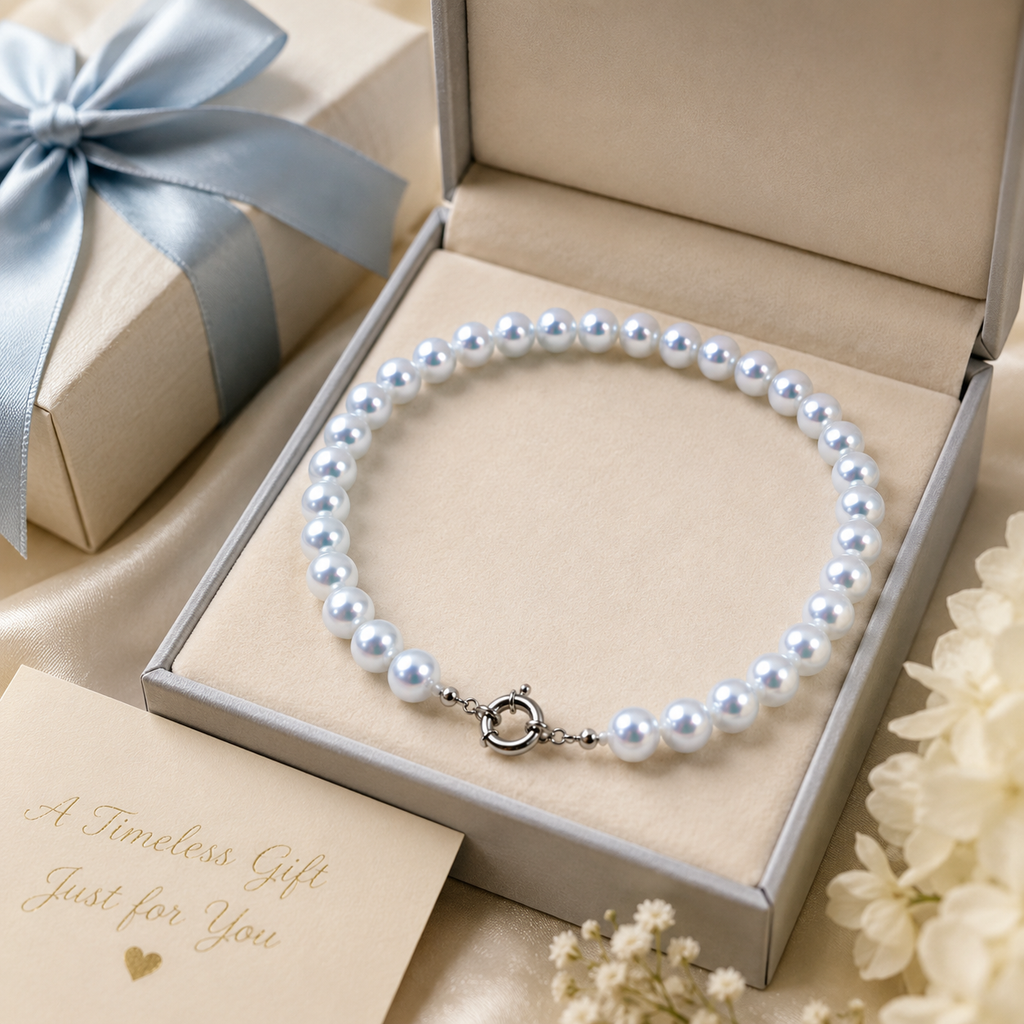 8–9mm Light Blue Cultured Shell Pearl Necklace 18" 45cm Women's Classic Jewelry