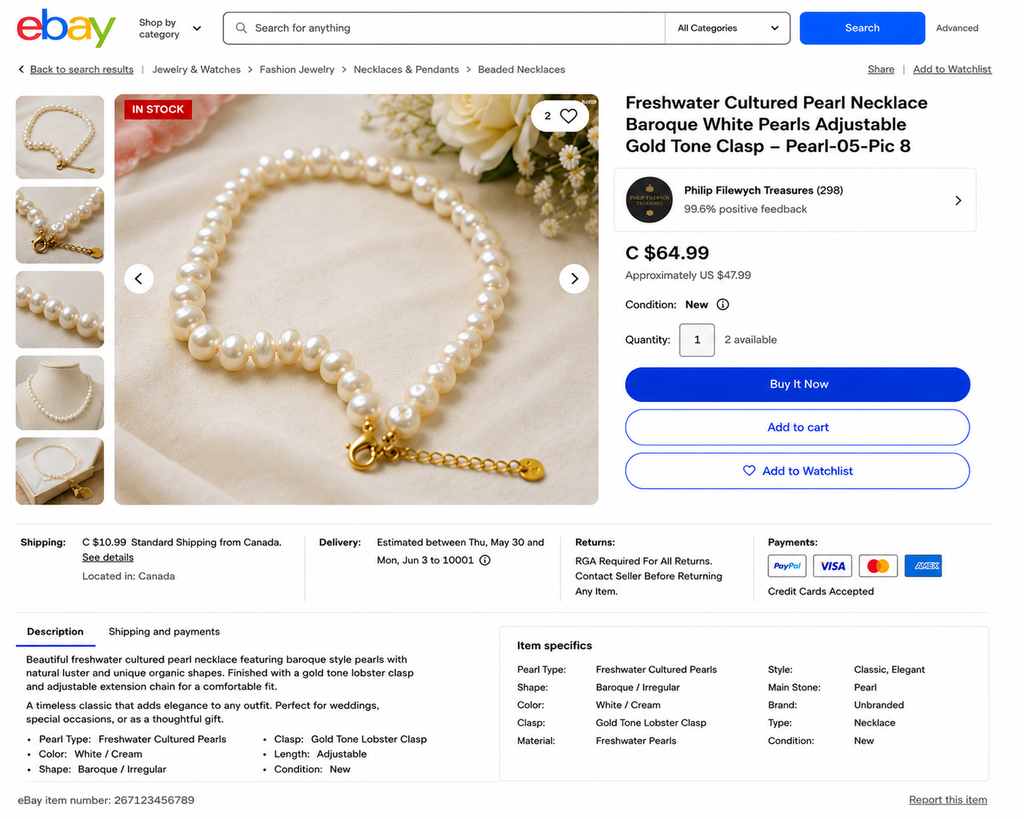 Pearl-05--Pink Freshwater Cultured Pearl Necklace – 24 Inch – 5mm Pearls