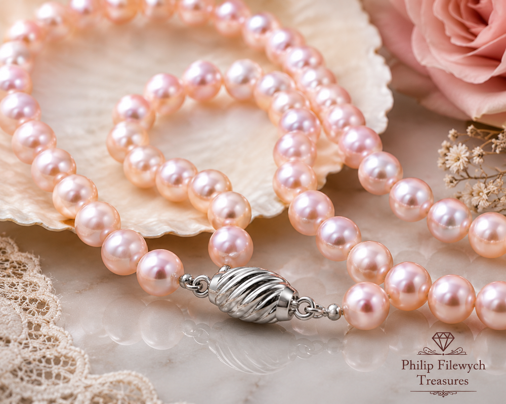 Pearl-05--Pink Freshwater Cultured Pearl Necklace – 24 Inch – 5mm Pearls