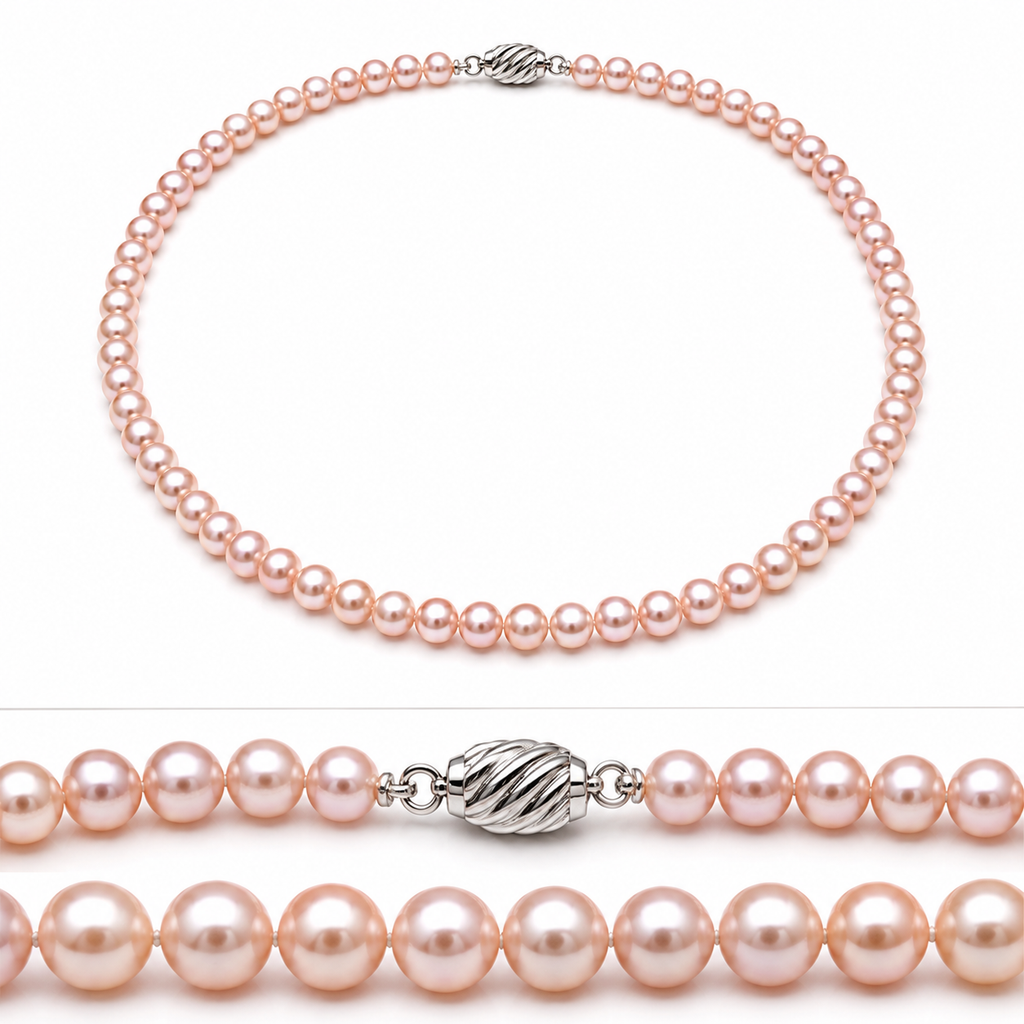 Pearl-05--Pink Freshwater Cultured Pearl Necklace – 5mm Pearls – 24 Inc