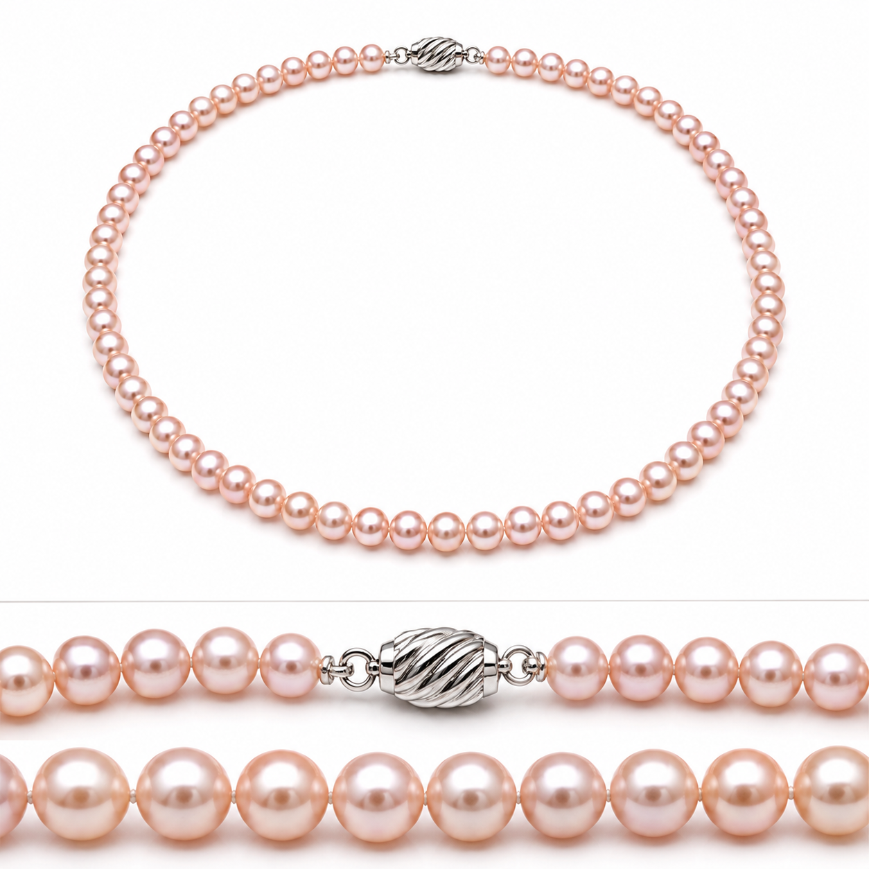 Pearl-05--Pink Freshwater Cultured Pearl Necklace – 5mm Pearls – 24 Inc
