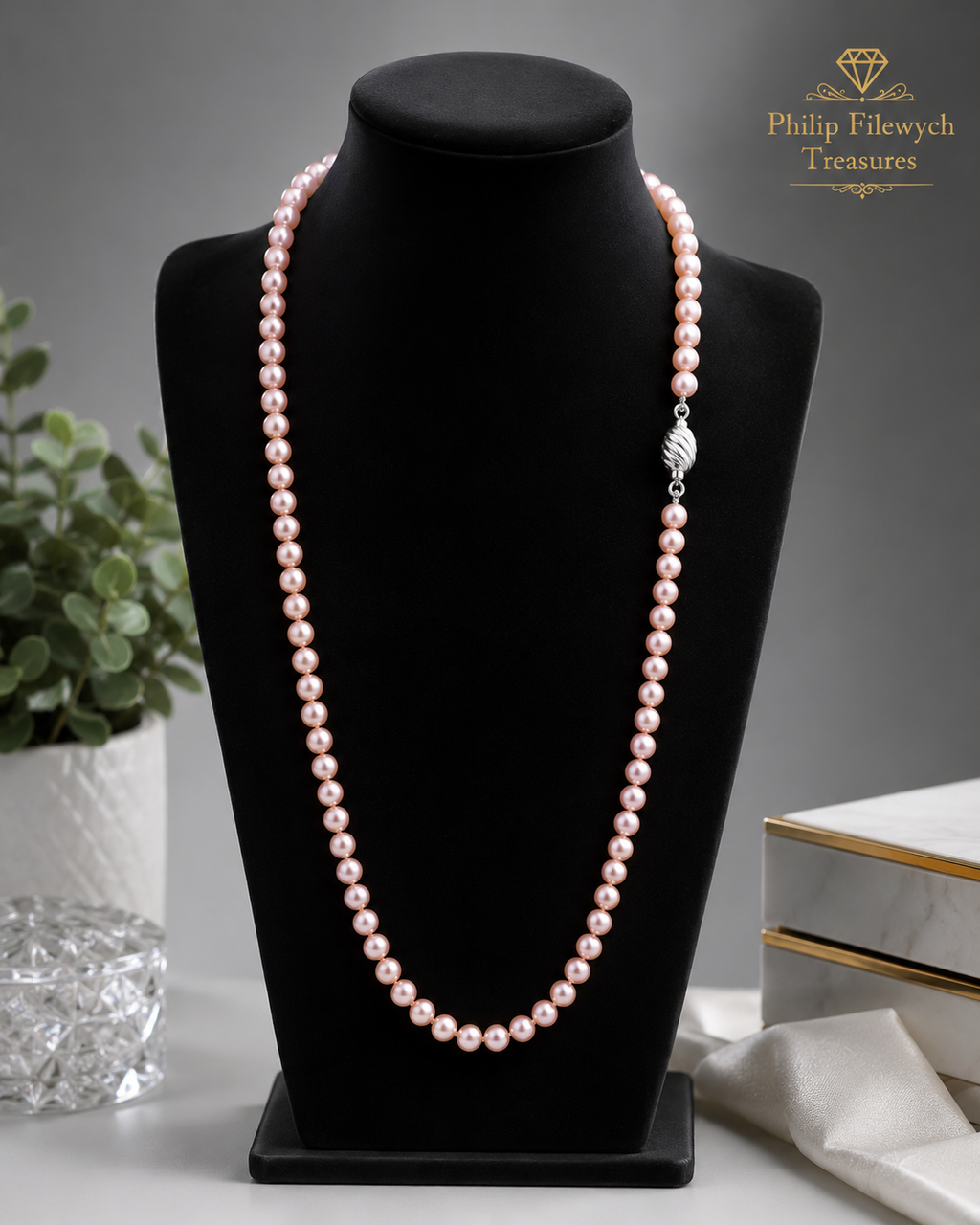 Pearl-05--Pink Freshwater Cultured Pearl Necklace – 5mm Pearls – 24 Inch