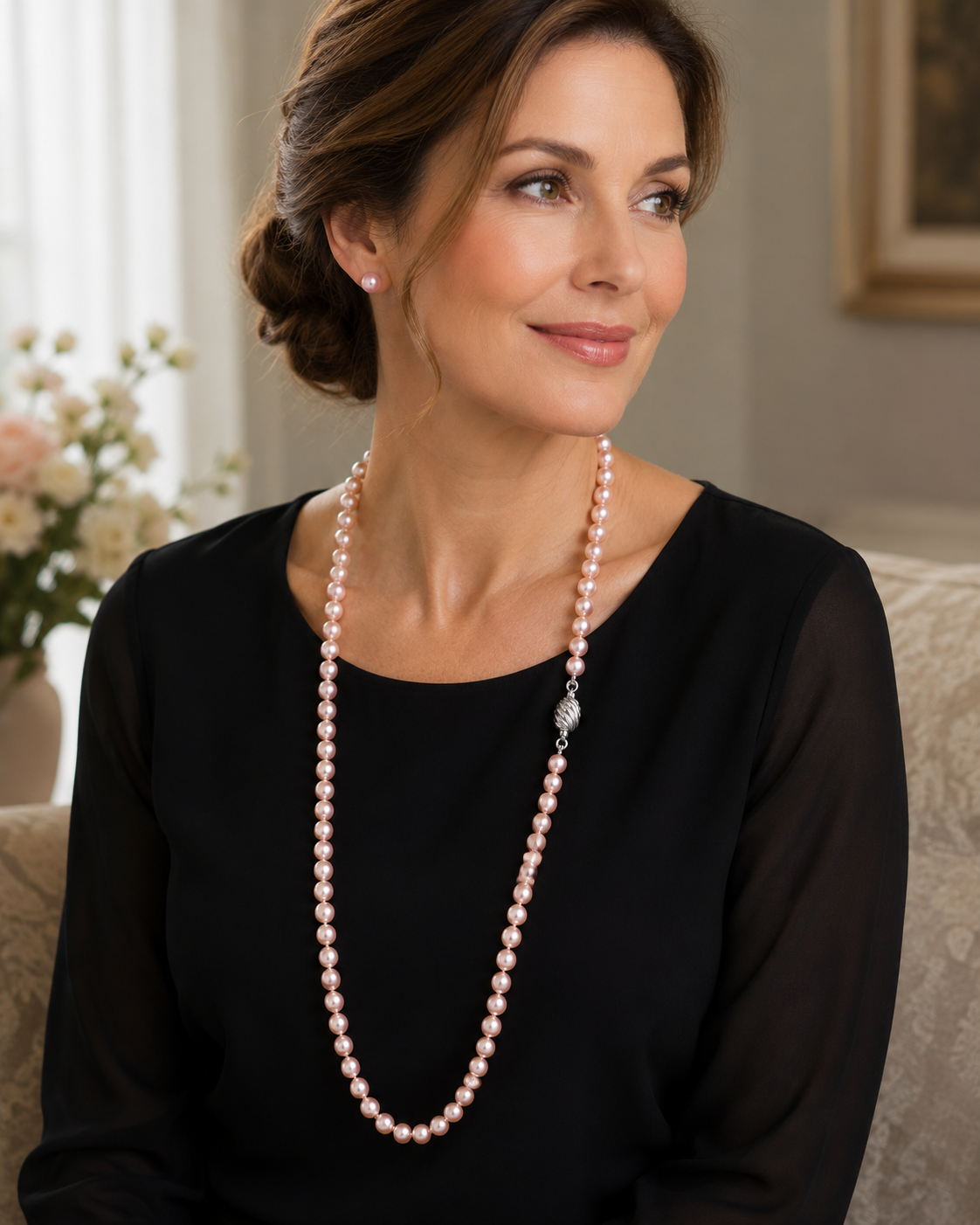 Pearl-05--Pink Freshwater Cultured Pearl Necklace – 5mm Pearls – 24 Inch