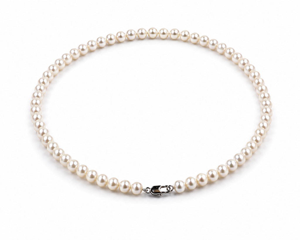 Pearl-09--Natural Freshwater Pearl Necklace 5.5mm AAAA White Pearls 18" Sterling Silver Clasp
