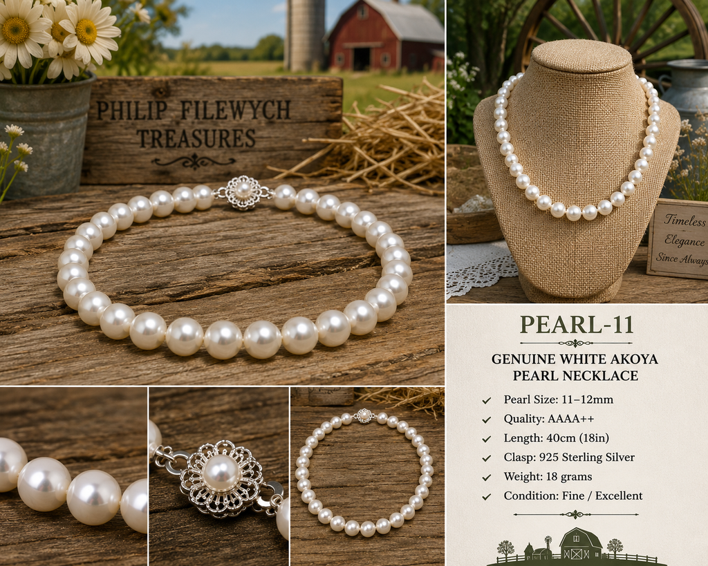 Pearl-11--Akoya Pearl Necklace 11–12mm AAAA++ 18" Genuine Pearls 925 Silver Clasp with Certificate