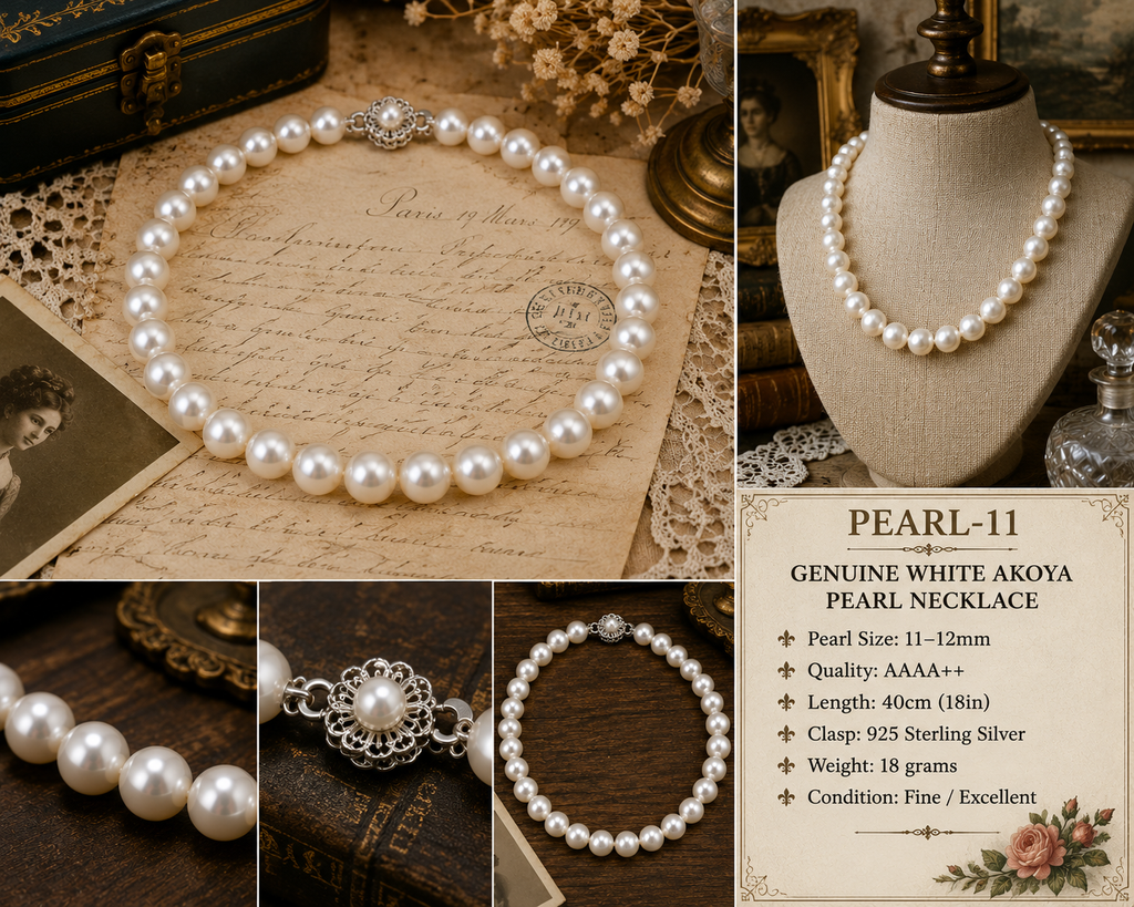 Pearl-11--Akoya Pearl Necklace 11–12mm AAAA++ 18" Genuine Pearls 925 Silver Clasp with Certificate