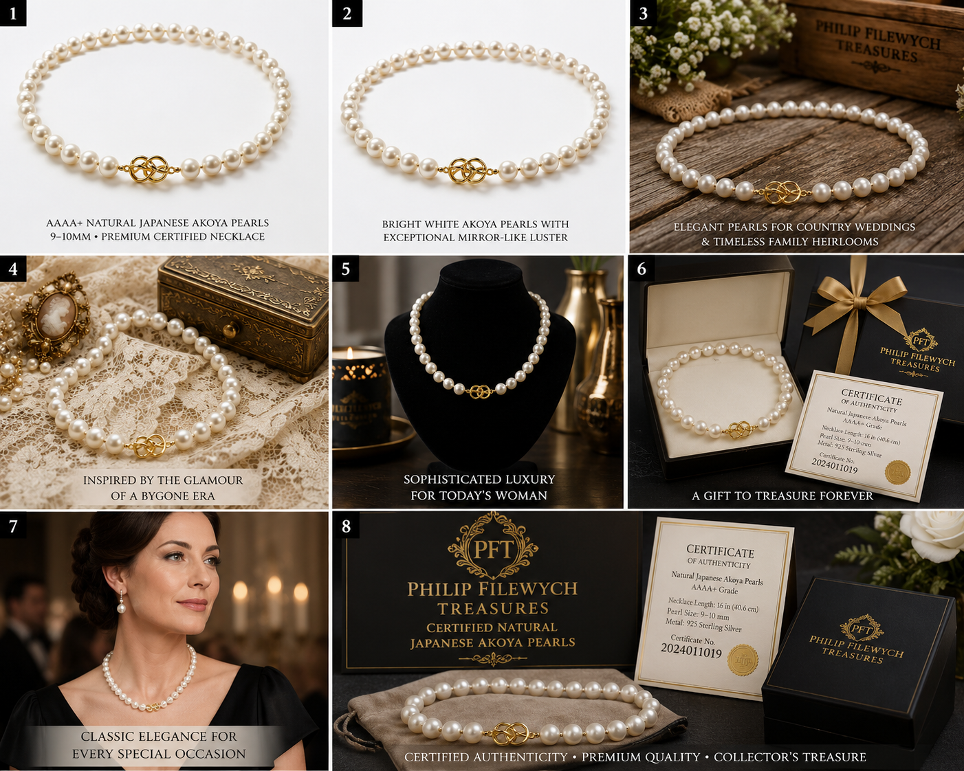 Pearl-17--Akoya Pearl Necklace 9–10mm AAAA Quality 16" Genuine Pearls 46g with Certificate
