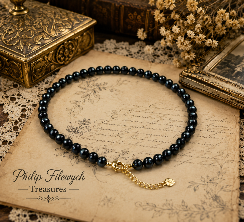 Pearl-23--Natural Black Freshwater Pearl Choker Necklace | AA Grade | 5–6mm Genuine Pearls