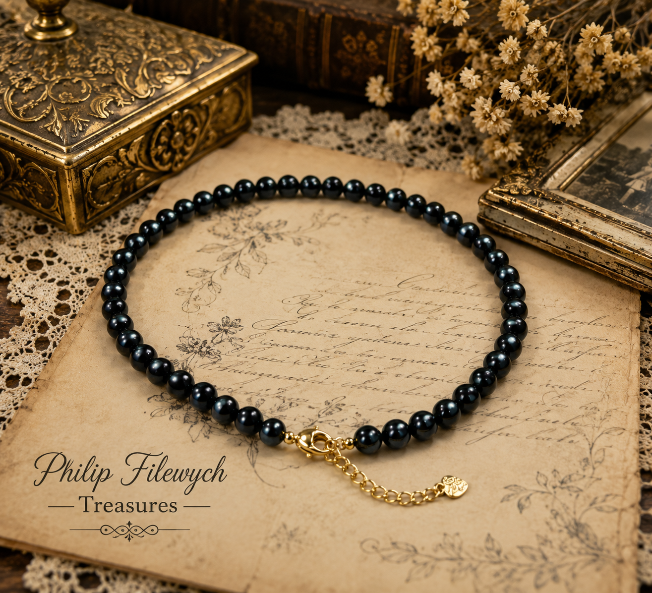 Pearl-23A--Natural Black Freshwater Pearl Choker Necklace | AA Grade | 5–6mm Genuine Pearls