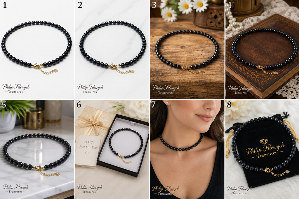 Pearl-23A--Natural Black Freshwater Pearl Choker Necklace | AA Grade | 5–6mm Genuine Pearls