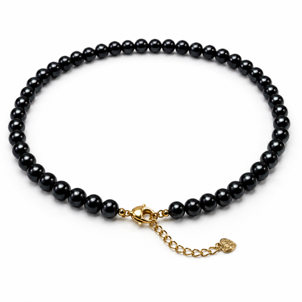 Pearl-23A--Natural Black Freshwater Pearl Choker Necklace | AA Grade | 5–6mm Genuine Pearls