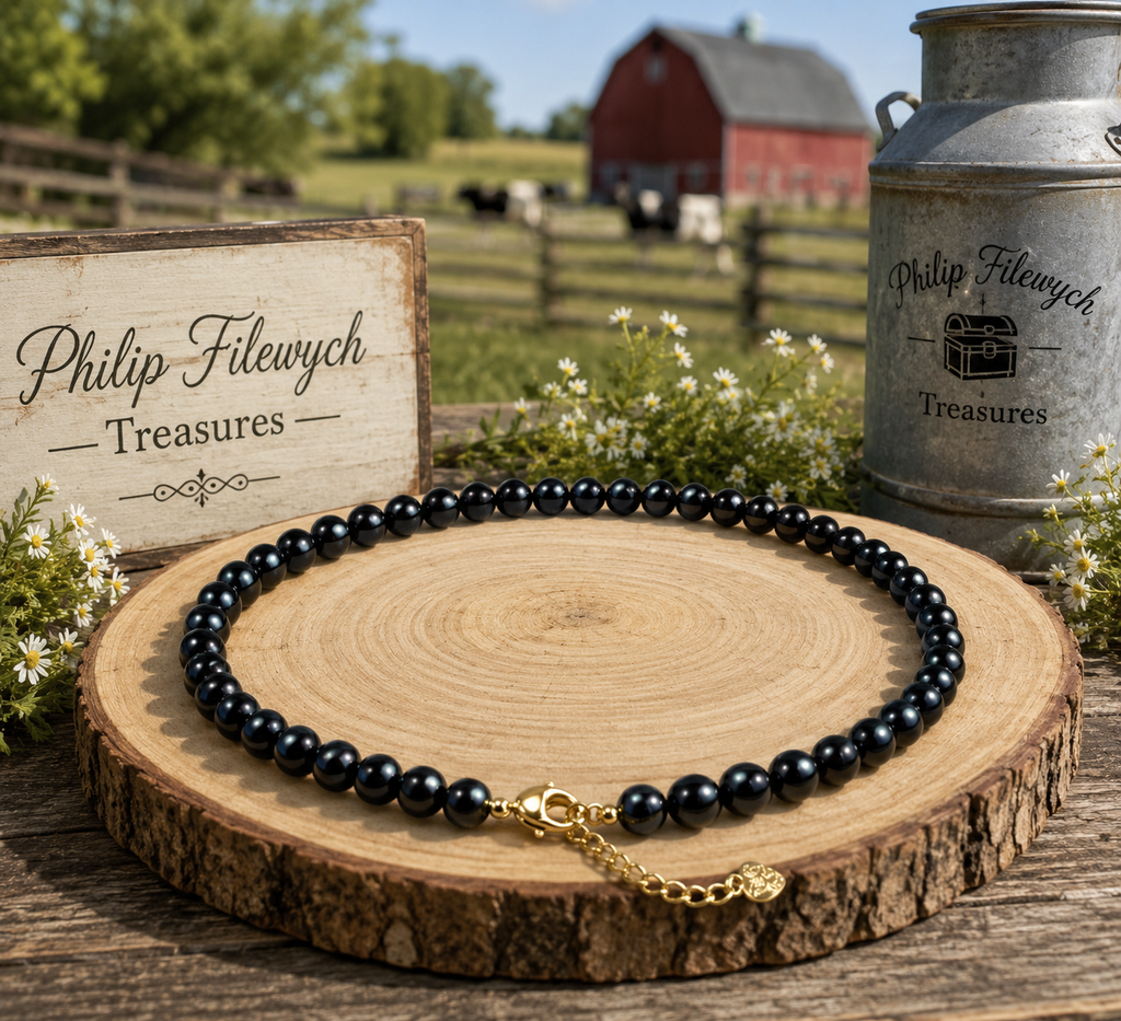 Pearl-23--Natural Black Freshwater Pearl Choker Necklace | AA Grade | 5–6mm Genuine Pearls