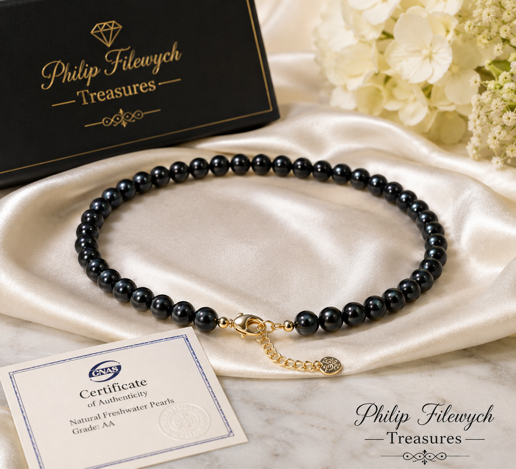 Pearl-23--Natural Black Freshwater Pearl Choker Necklace | AA Grade | 5–6mm Genuine Pearls