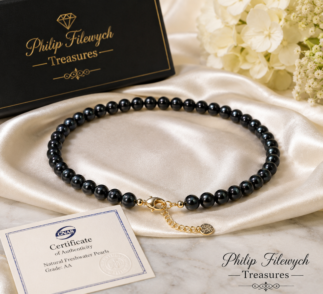 Pearl-23--Natural Black Freshwater Pearl Choker Necklace | AA Grade | 5–6mm Genuine Pearls
