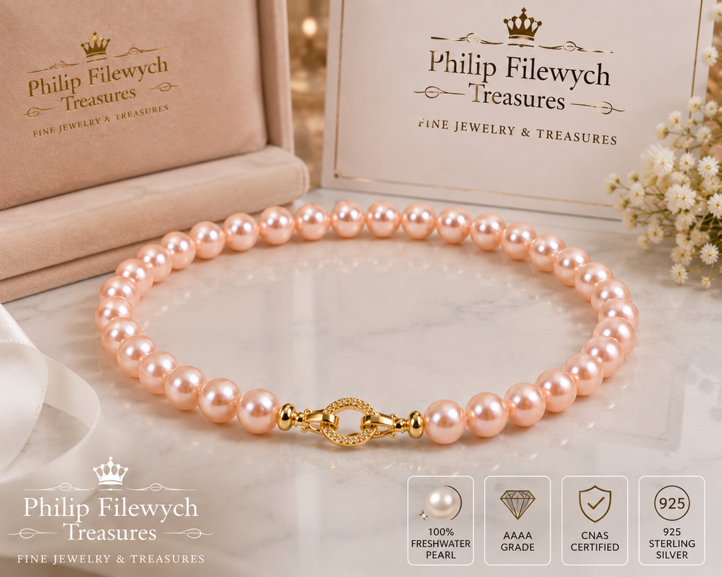Pearl-23--AAAA Pink Freshwater Pearl Necklace 18in 8-9mm 925 Sterling Silver CNAS Certified High Luster