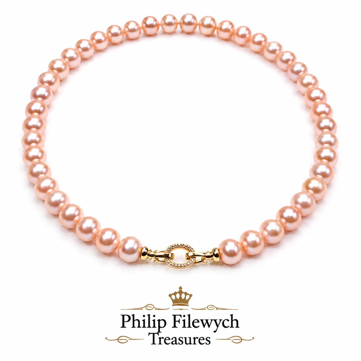 Pearl-23--AAAA Pink Freshwater Pearl Necklace • 925 Sterling Silver • 18"