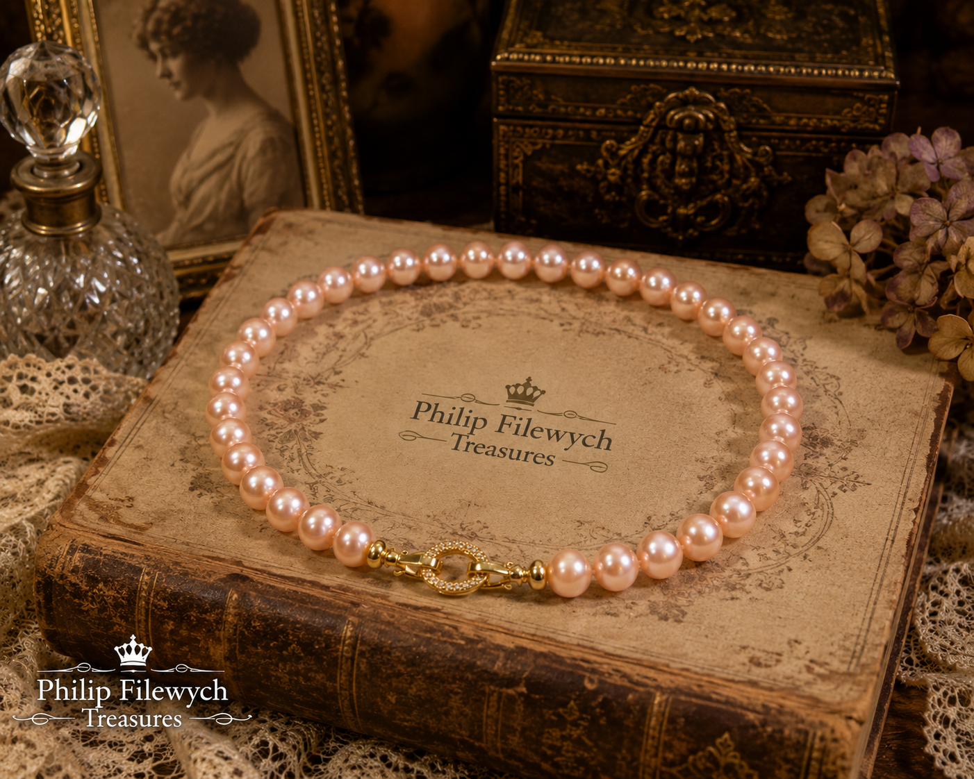 Pearl-23--AAAA Pink Freshwater Pearl Necklace • 925 Sterling Silver • 18"