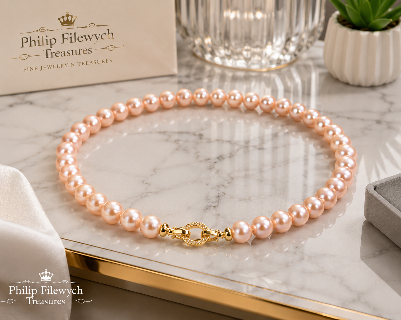 Pearl-23--AAAA Pink Freshwater Pearl Necklace • 925 Sterling Silver • 18"