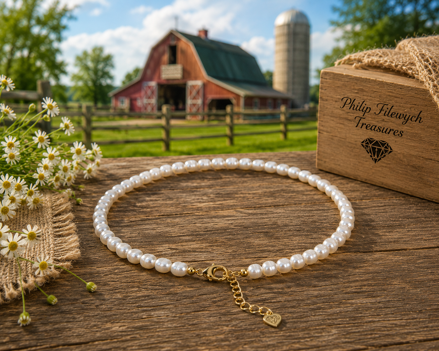 Pearl-25--AA Freshwater White Baroque Pearl Choker Necklace 34cm | High Luster | CNAS Certified