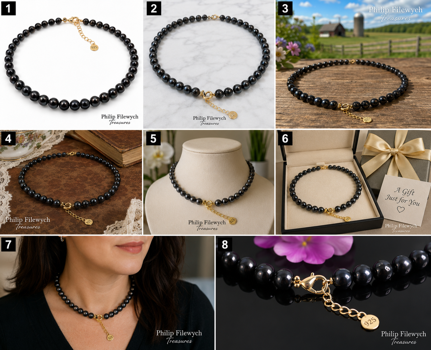 Pearl-24--AA Black Freshwater Pearl Necklace – 8–9mm Pearls – 42cm – 925 Stamped Clasp
