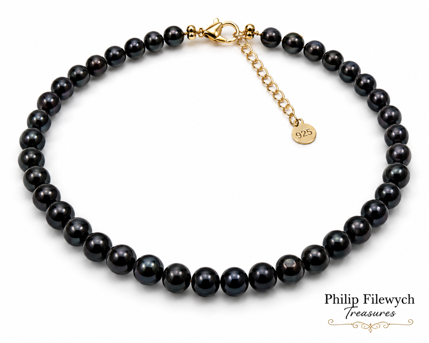 Pearl-24--AA Black Freshwater Pearl Necklace – 8–9mm Pearls – 42cm – 925 Stamped Clasp