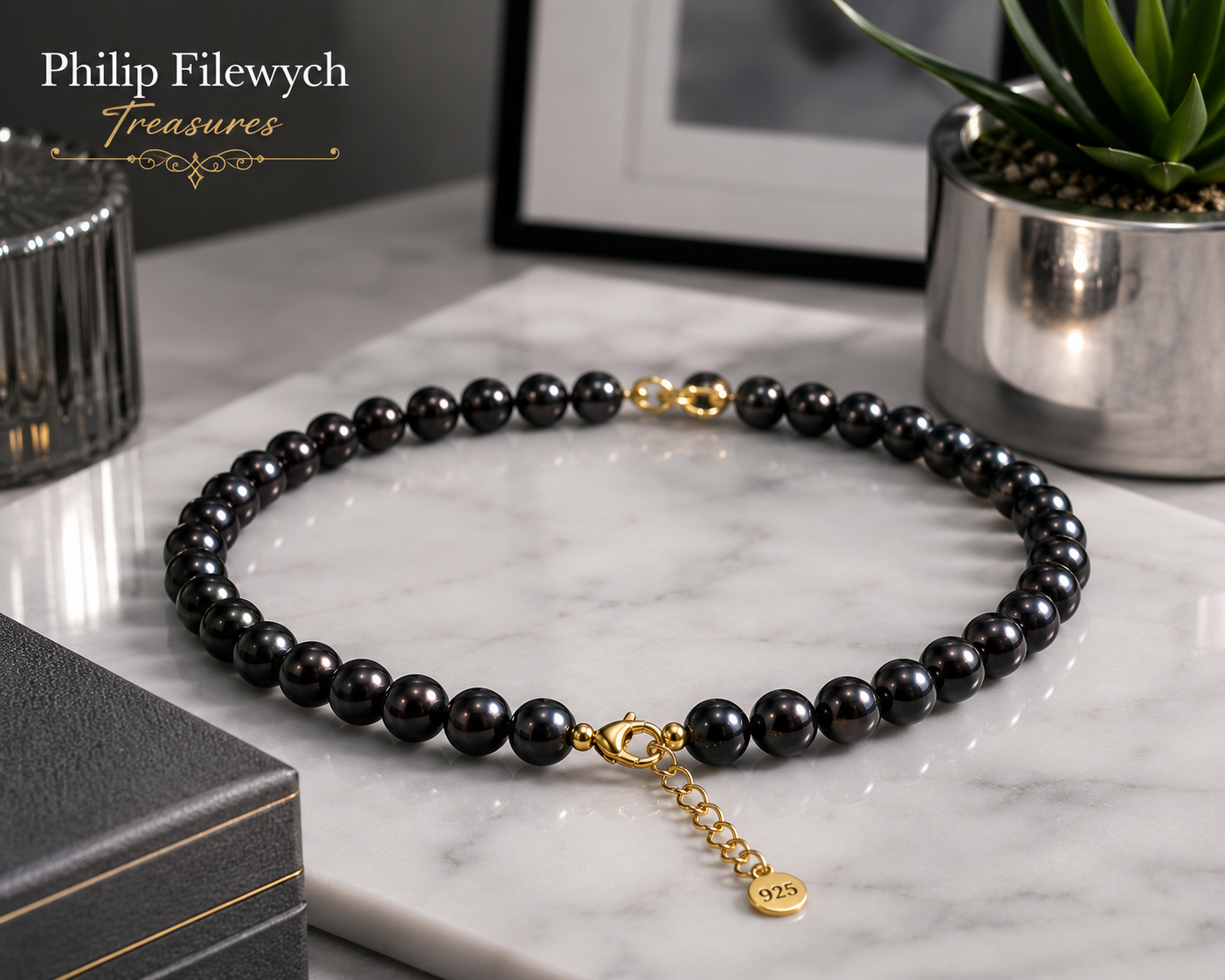Pearl-24--AA Black Freshwater Pearl Necklace – 8–9mm Pearls – 42cm – 925 Stamped Clasp