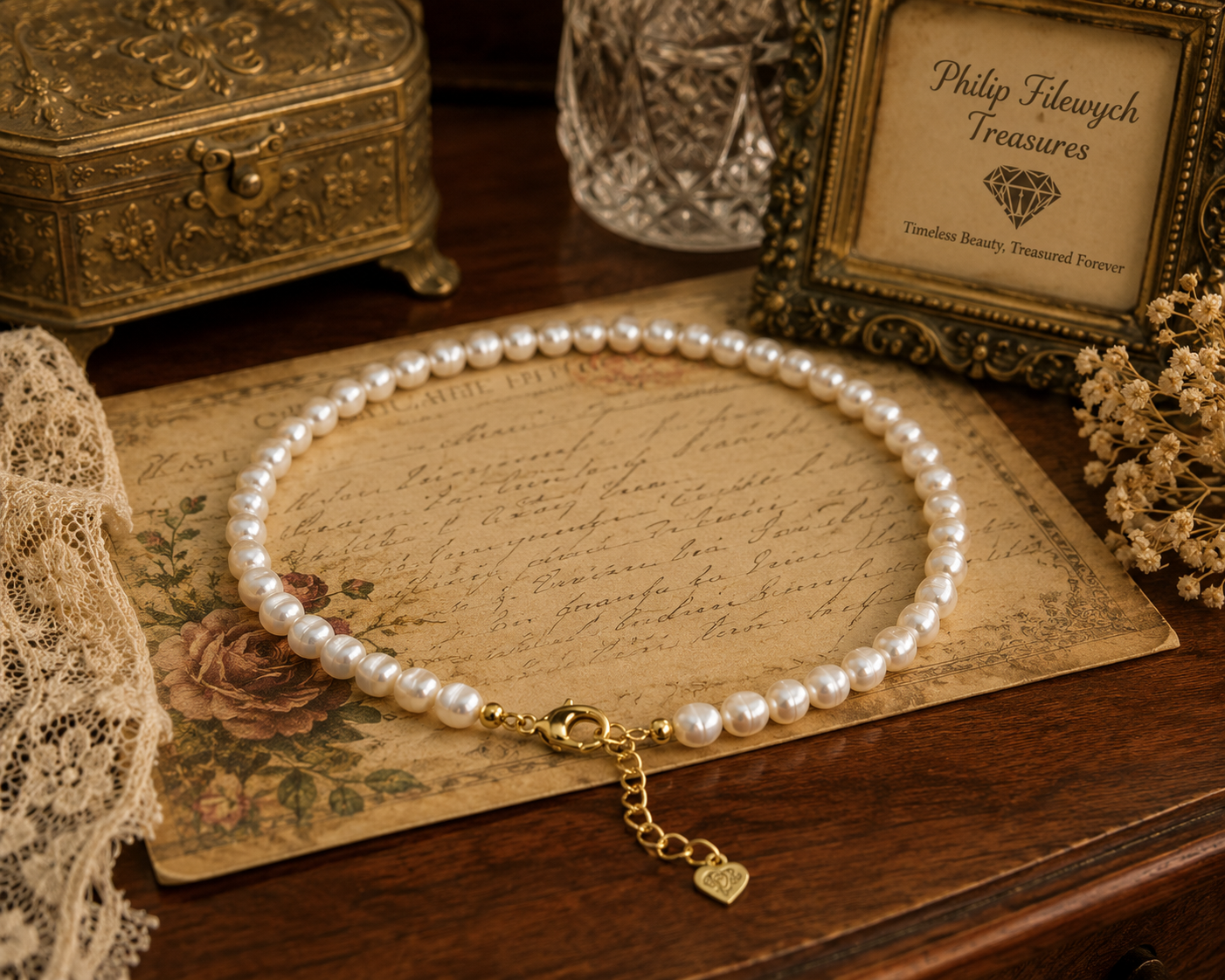 Pearl-25--AA Freshwater White Baroque Pearl Choker Necklace 34cm | High Luster | CNAS Certified