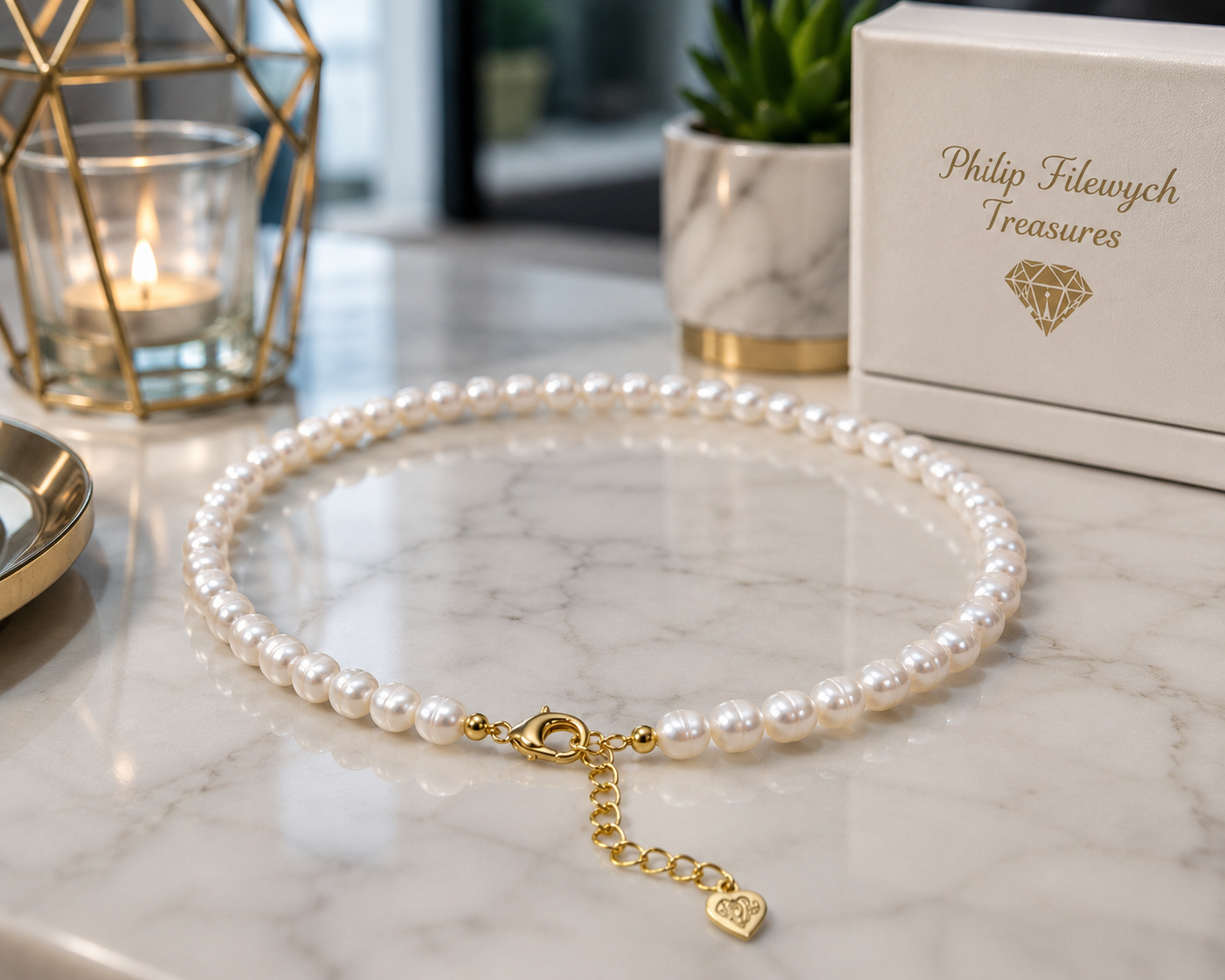 Pearl-25--AA Freshwater White Baroque Pearl Choker Necklace 34cm | High Luster | CNAS Certified