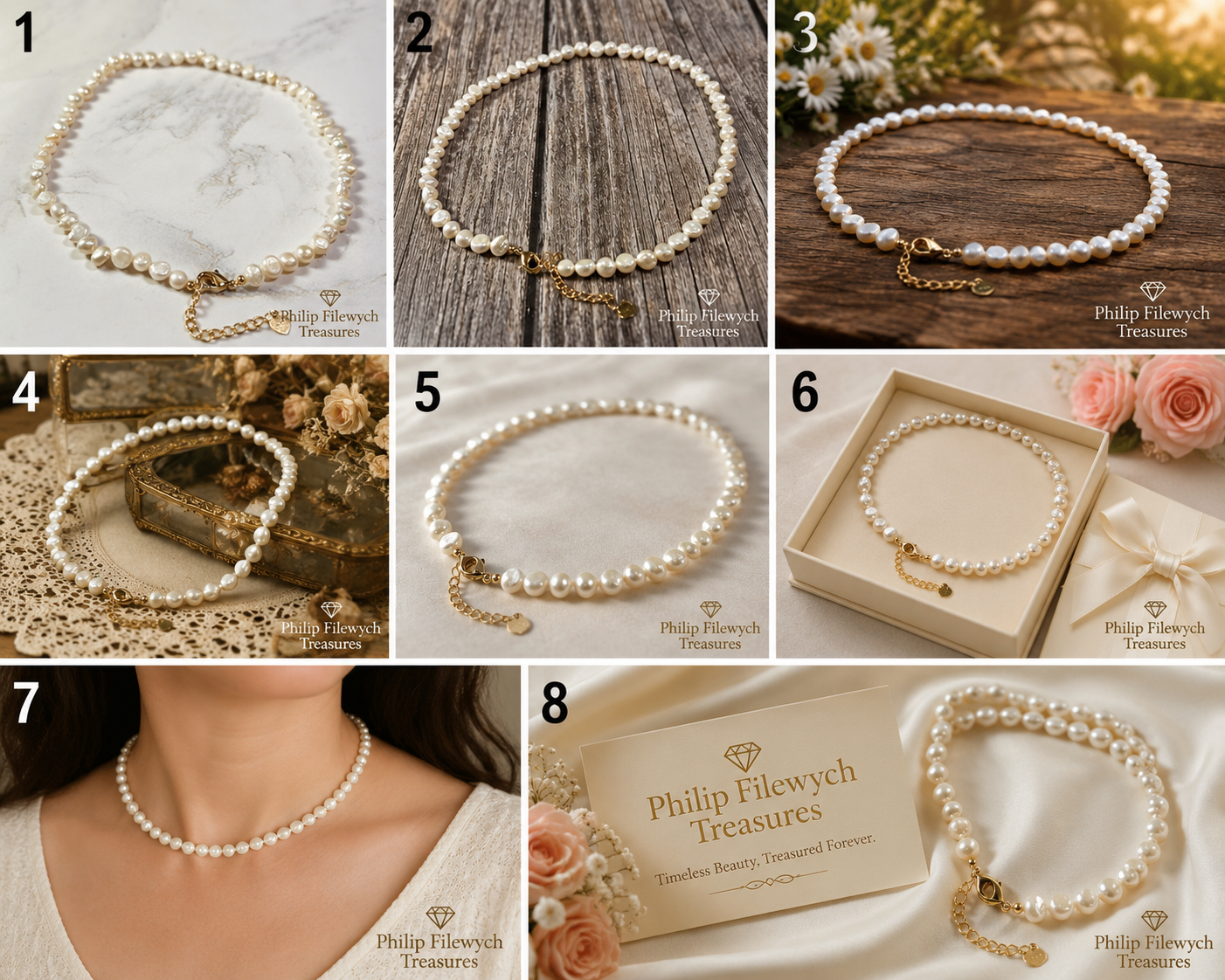 Pearl-27--AA Freshwater White Pearl Choker Necklace 36cm