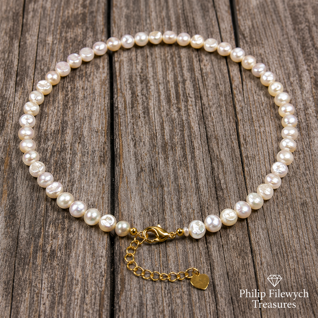 Pearl-27--AA Freshwater White Pearl Choker Necklace 36cm