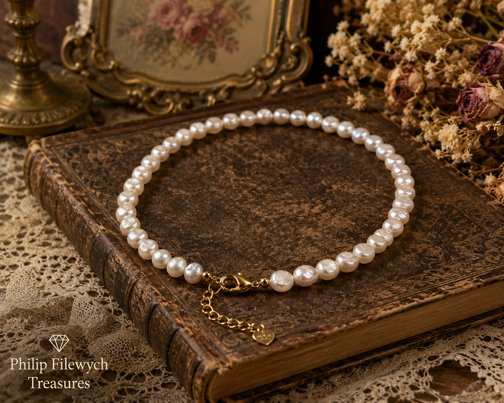 Pearl-27--AA Freshwater White Pearl Choker Necklace 36cm