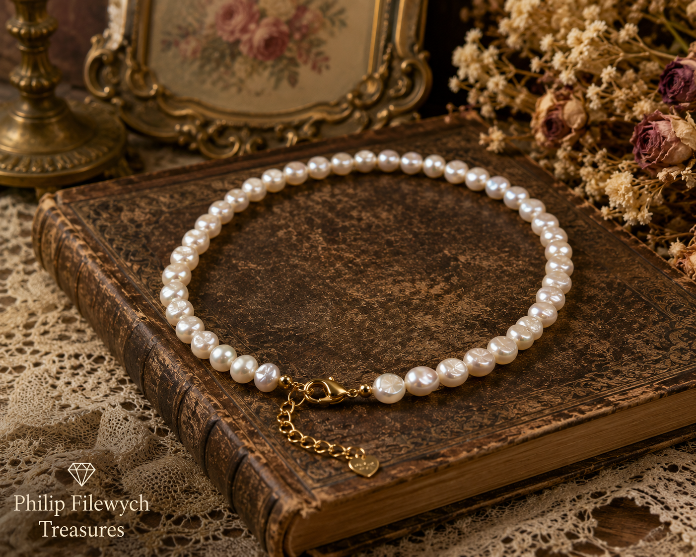 Pearl-27--AA Freshwater White Pearl Choker Necklace 36cm
