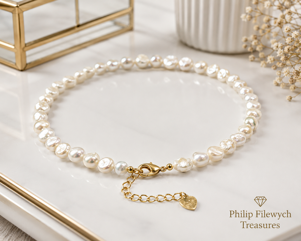 Pearl-27--AA Freshwater White Pearl Choker Necklace 36cm