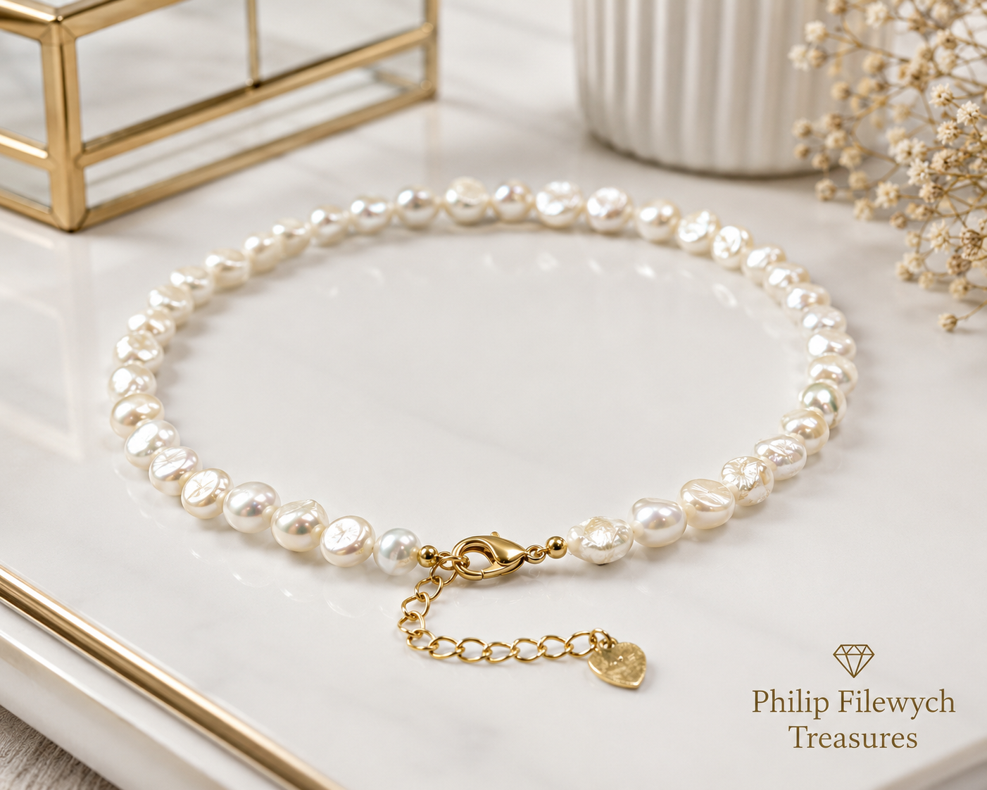 Pearl-27--AA Freshwater White Pearl Choker Necklace 36cm
