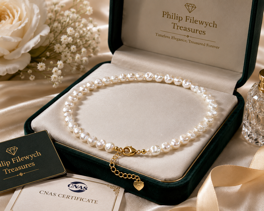 Pearl-27--AA Freshwater White Pearl Choker Necklace 36cm