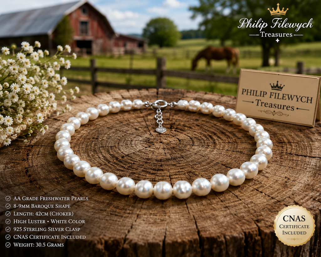Pearl-28--AA White Freshwater Pearl Necklace | 8–9mm Baroque Pearls | 42cm Choker | 925  Sterling Silver Clasp