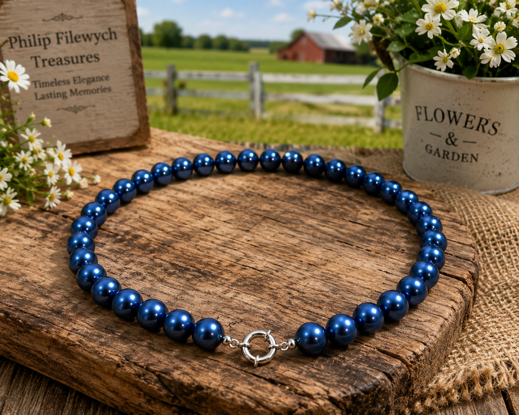 Pearl-30--Blue 10mm Akoya Cultured Shell Pearl Choker Necklace 45cm Women's Fashion Jewelry Gift