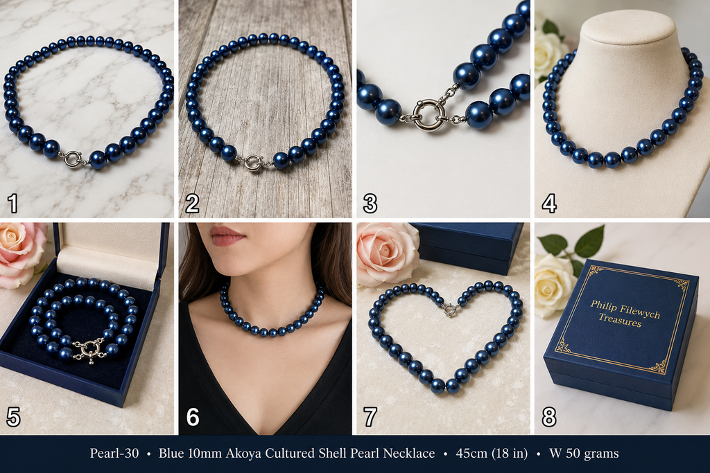 Pearl-30--Blue 10mm Akoya Cultured Shell Pearl Choker Necklace 45cm Women's Fashion Jewelry Gift